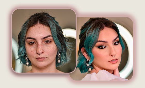 Antes e depois de noiva com esfumado cat eyes