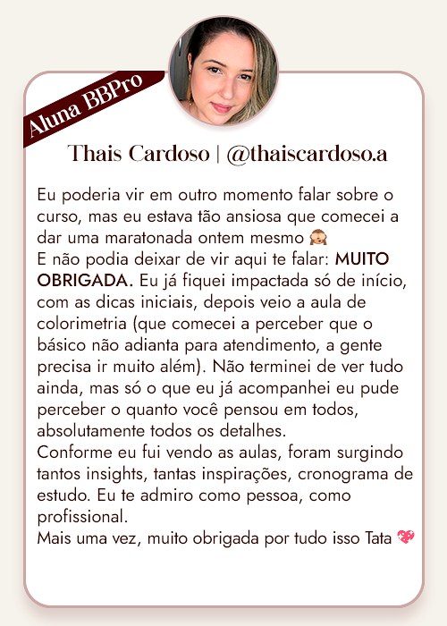 Feedback de aluno do Benites Beauty Pro