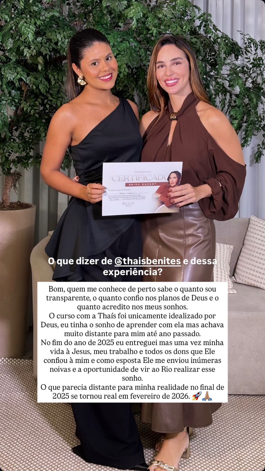 Aluna com o certificado do Bride Expert conta que realizou o sonho de aprender com a Thaís e veio ao Rio para o curso